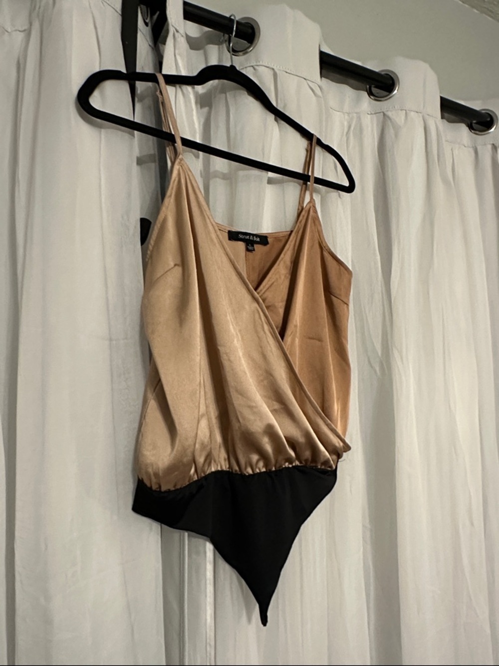 Strut&Bolt Two Tone Tan Bodysuit with Black Bottom size Large.